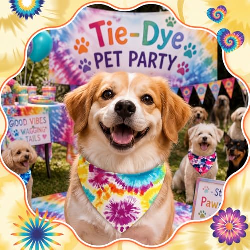 50 Pieces Tie Dye Dog Bandanas Bulk Colorful Hippie Pattern Dog Bandanas for Dogs Triangle Kerchief Scarf Bibs Set for Pets Summer Party Costume Accessories (Tie Dye / 25.6 x 17.7 x 17.7")