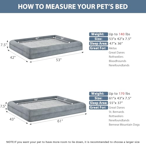 XXXL Big Large Orthopedic for Senior Dog Bed Comfy Sleeping (Grey / XXX-L (53x43x7.5in))