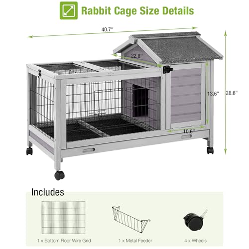 Wooden Rabbit Hutch Indoor and Outdoor (Grey)