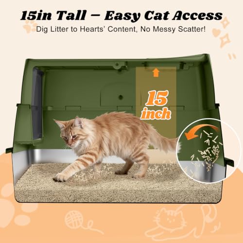 Stainless Steel Litter Box (Olive Green / X-Large)