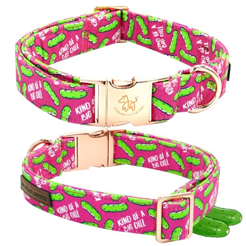 Dog Collar Dill Pickles Print Pet Collars with Bow Soft Cutton Boy Puppy Gift Adjustable Pink Bowtie Dog Collar for X (Pink Dill Pickles / X-Large (Pack of 1))