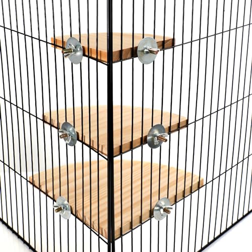 6 Pcs Bird Perch Platform Bird Corner Parrot Perch Corner Wooden Stand Sector Playground Cage Accessories Shelf for Parakeet Conure Cockatiel Budgie Gerbil Rat (7.1 x 7.1 inches / Beige)