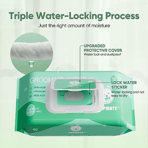 Natural Pet Grooming Wipes (2 Packs with Lid-200 counts)