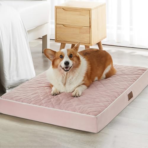Orthopedic Waterproof Large Sized Senior Dogs Bed for Comfy Sleep (Pink / 36"L x 27"W x 3"Th)