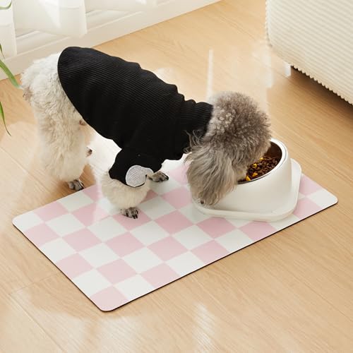 Checkered Dog Feeding Mat (19"L x 12"W / Pink)