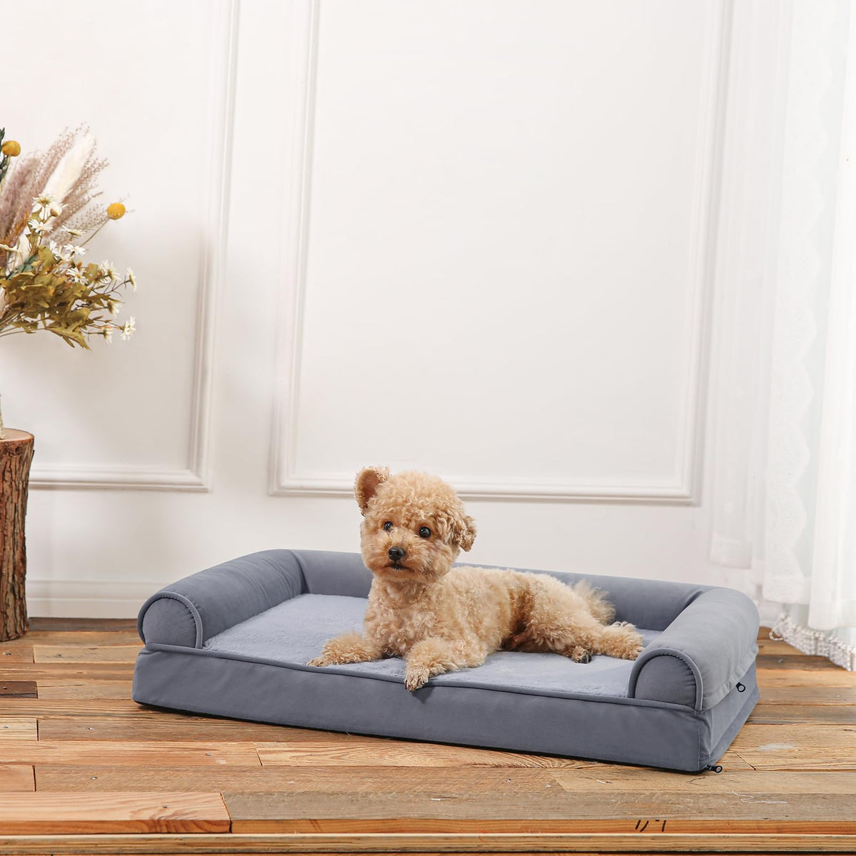 Living Room Couch Dog Bed with Premium Foam (Sofa-Style Bed / Medium / Grey)