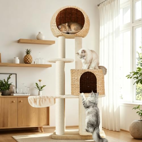 60.2" Tall Natural Handwoven Rattan Cat Tree (60.2inch)