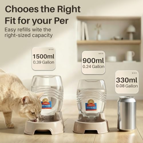 Gravity Pet Water Dispenser for Cats & Small Dogs (Beige / 0.9 L)