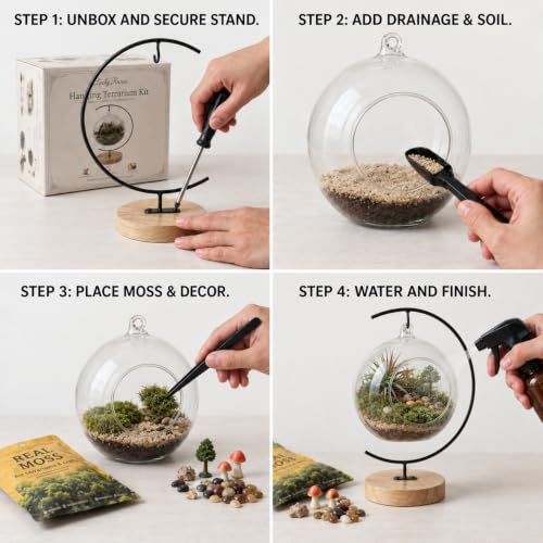 DIY Glass Terrarium Kit with Live Moss & Mini Tools