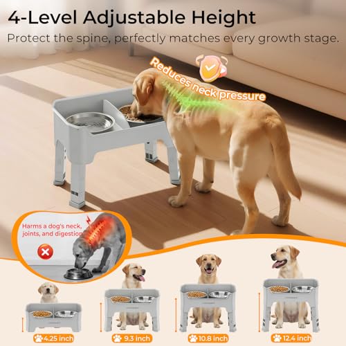 Mess Proof Elevated Dog Bowls (Light Grey / Medium)