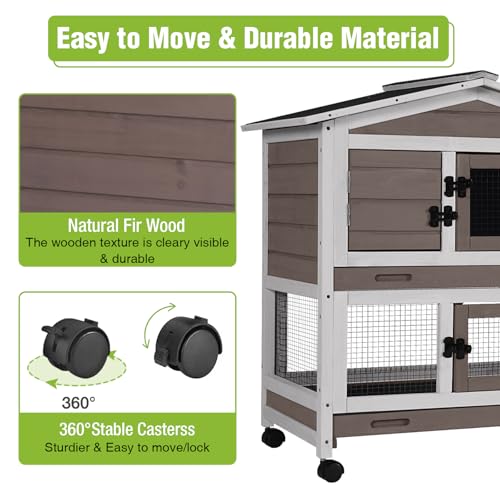 Large Rabbit Hutch Indoor Outdoor (Brown / 48.0"L x 48.0"W x 24.0"H)