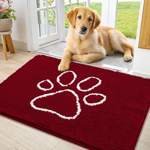 Dog Door Mat for Muddy Paws (36"X24" / Red and White)