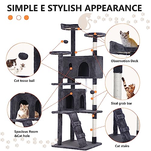 70" Cat Tree Tower (70in / Ashy)