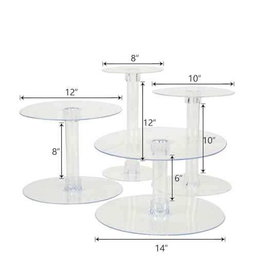 Efavormart Lovely 4 Tier XL Acrylic Crystal Glass Clear Cake Dessert Decorating Stand for Birthday Xmas Party Wedding (4-Tier 14" / Clear)
