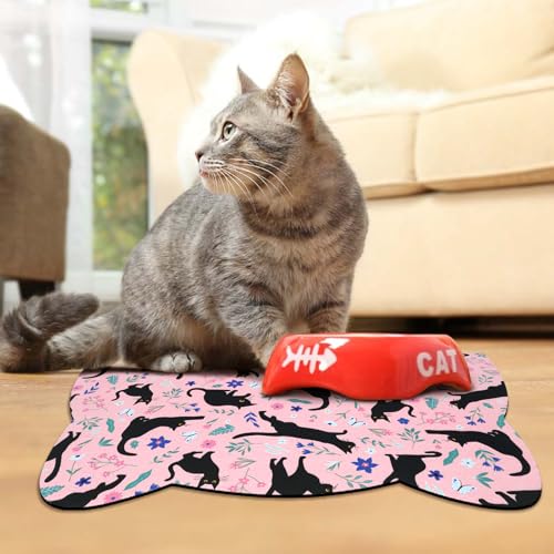 Cat Food Mats for Floor (Dark Pink / 23.6"L x 13.7"W)