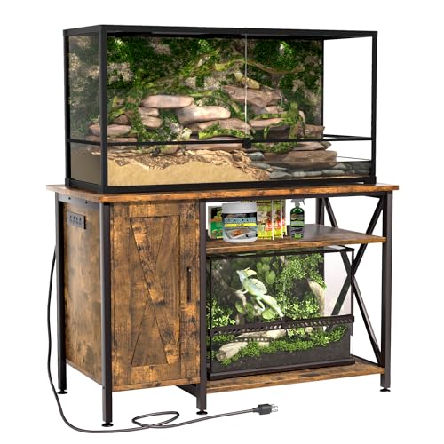 120 Gallon Reptile Tank Stand with Storage Cabinet & Power Outlet (48x24"-40-120 Gallon / Rustic Brown)