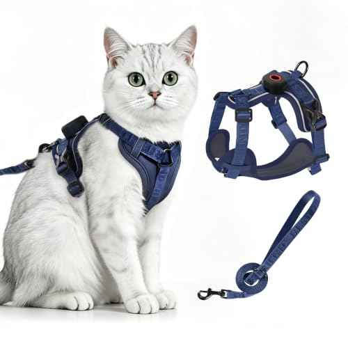 Cat Harness Leash Set with AirTag Holder (Blue for Airtag / S)