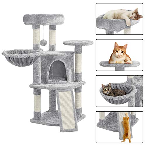42in Cat Tree Tower for Indoor Cats (Light Gray)