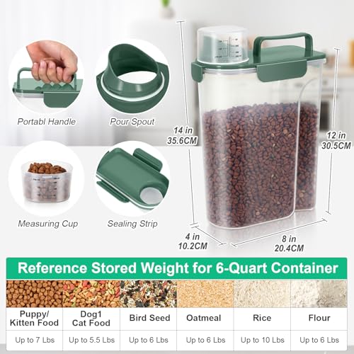 Cat Dog Food Storage Container 5 to 7 lbs (Bottle Green / 6 Qt)
