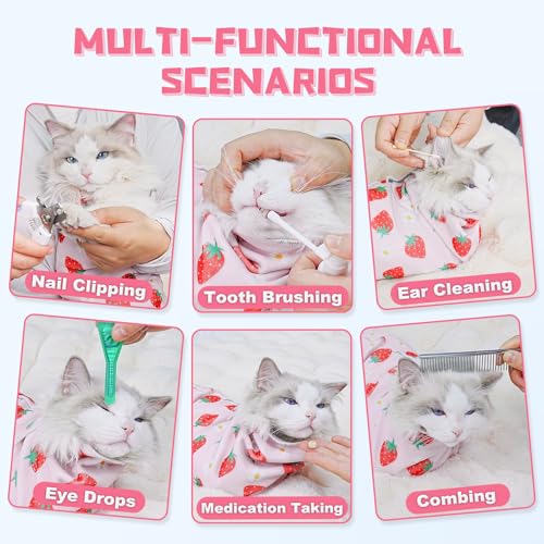 Cat Grooming Wrap for Nail Trimming (XL-31.5in ( Weight:＜ 25lbs ) / Srawberry)