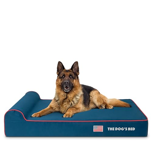 The Dog’s Bed Orthopedic Memory Foam Dog Bed with Headrest XL 6 (Blue with Red Trim US Flag / XL (46"L x 28"W x 6"Th))