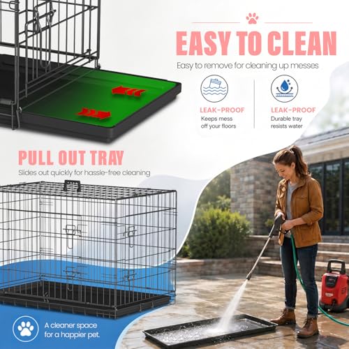 Dog Crate for Medium Dogs 36 Inch Folding Kennel Metal Pet Cage Black (Black / 36.0"L x 22.0"W x 24.0"H)