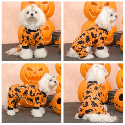 Dog Pajamas Halloween Puppy Onesies Small Dogs Soft Pjs Coat Cat Apparel Comfy Pet Clothes Outfit Doggie Bodysuit P346L (Large / Dino Bones)