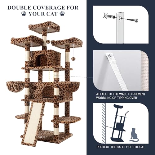 68 Inches Cat Tree (68 in / Leopard Print)