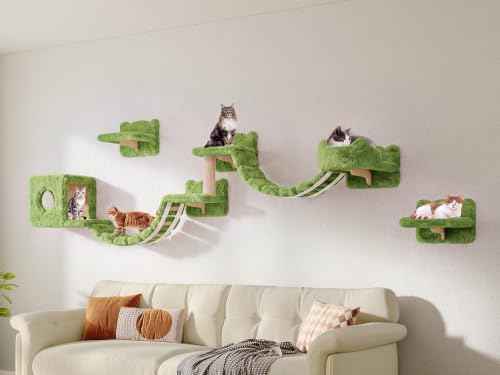 Cat Wall Furniture (Green / 9 Piece Set)