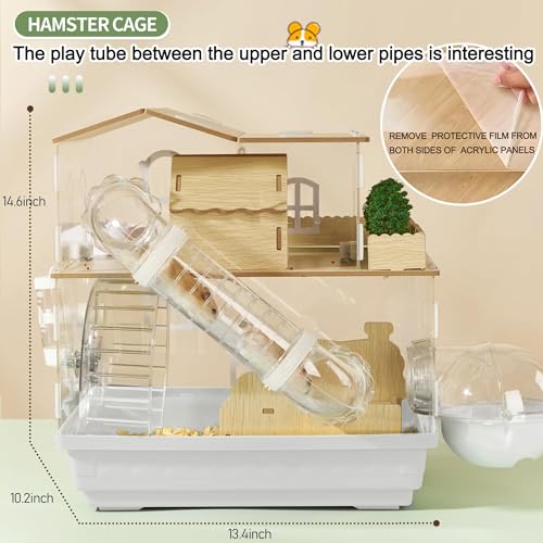 12 in 1 Clear Acrylic Hamster Cage with All Accessories (13.4"L x 10.2"W x 14.6"H / White)