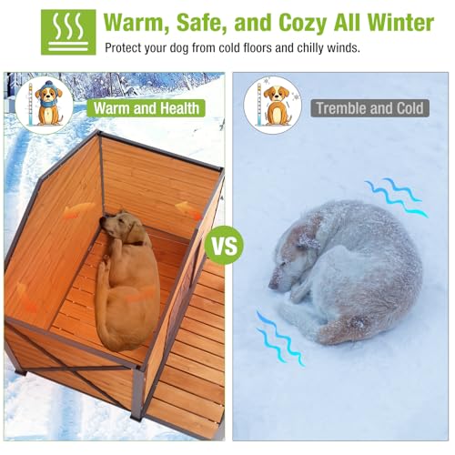Large Outdoor Dog House Weatherproof Winter Shelter with Chew (40.6"L Brown)