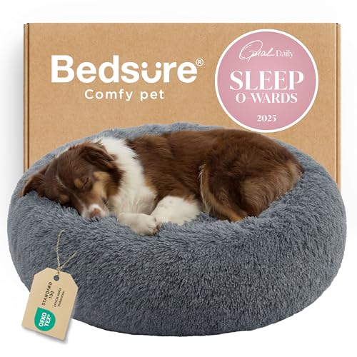 Calming Dog Beds Large Sized Dog Donut Washable Pet Bed (36"L x 36"W x 10"Th / Dark Grey)
