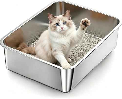 Stainless Steel Cat Litter Box Sturdy Metal Pan for Cats and Pets (17.32L''×13.38''W×5.11''H)