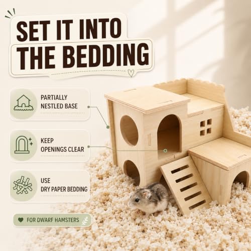 Tiny Hamster Maze Wood House Fun Slide House Double