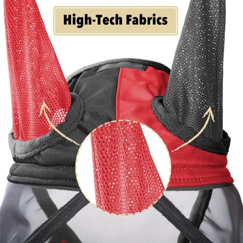 Pro Luminous Horse Fly Mask Standard with Ears UV Protection for Horse Scarlet Red (Scarlet Red/Black / Small (Yearling))
