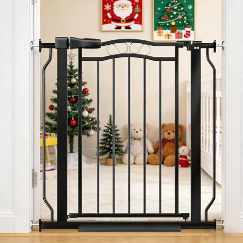 29.53 33.85 Inch Wide Baby Gate Pressure Mounted for Doorways (Black / 29.53"-33.85")