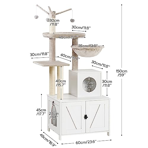 Cat Tree Tower with Litter Box Enclosure for Indoor (White)