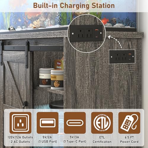 Farmhouse 20 29 Gallon Fish Tank Stand with Power Outlet (Grey / 20 Gallon)