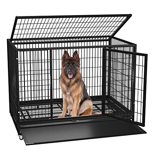 38 inch Heavy Duty Wire Dog Crate Cage Kennel for Large Dogs (Black)