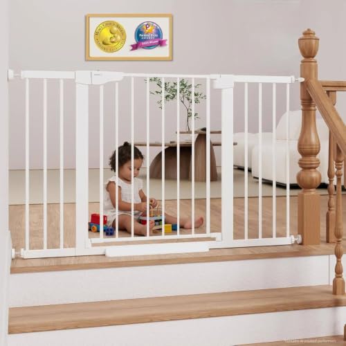 29.7 51.5 in Extra Wide Baby Gate for Stairs (White / 29.7-51.5"W x 30.5"H)