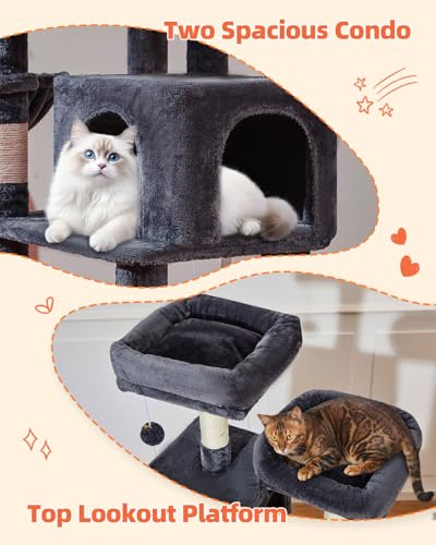 Cat Tree 67 in Tall Cat Tower with 2 Plush Cat Condos (67 inches / Smoky Gray)