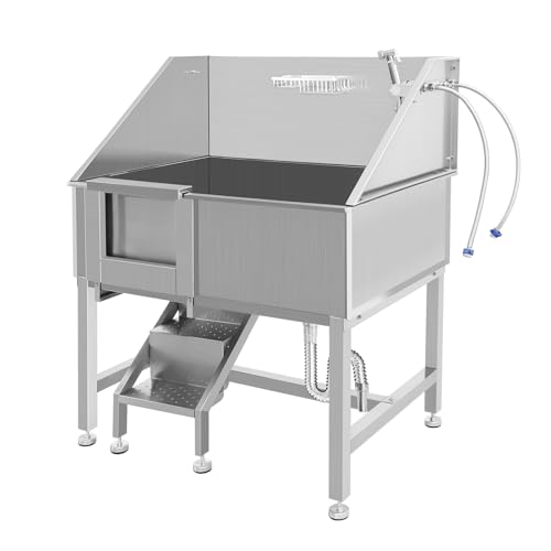 Dog Washing Station 38'' Stainless Steel Pet Grooming Tub for Large Dogs Over (38"LEFT DOOR)