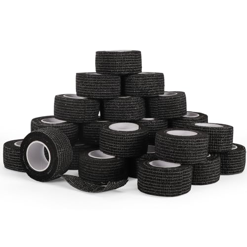24 Rolls Elastic Self Adhesive Bandage Wrap 1 Inch (1 Inch-24 Count Black)