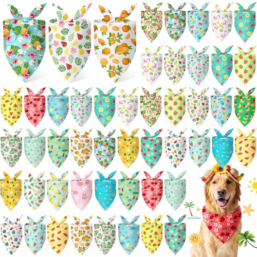 50 Pcs Summer Hawaiian Dog Bandanas Bulk (Summer / 31.5 x 21.7 x 21.7")