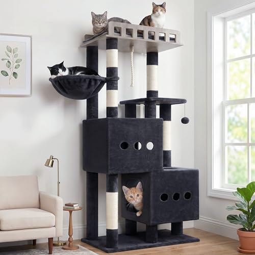 Cat Tree Sturdy Cat Tower with 2 Spacious Cat Condos GCT029G (60 inches / Dark Gray)