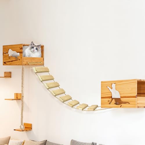Adjustable Cat Ladder & Bridge (Upgraded Adjustable Natural Wood-20in / 20in)