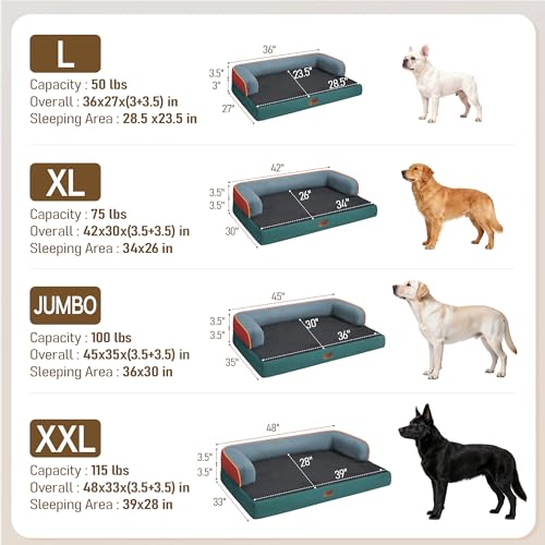 Orthopedic XL Dog Bed for Large and Extra Large Dogs (Terracotta Teal / 42"L x 30"W x 7.5"Th)