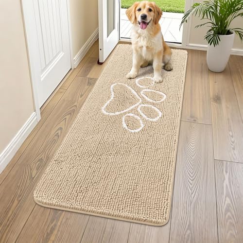 Dog Door Mat for Muddy Paws (59"X24" / Beige and White)