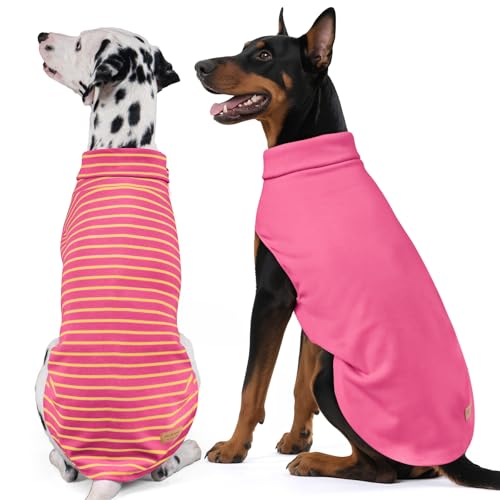2Pack Dog Sweater for Large Dogs Soft Pet Coats Fleece Sweatshirt (XX-Large (32-55lbs) / 8# Pink+Pink Stripe)