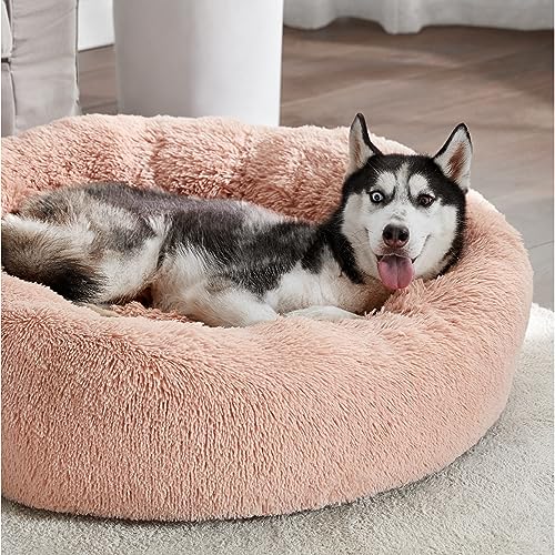 Calming Dog Beds Large Sized Dog Donut Washable Pet Bed (36"L x 36"W x 10"Th / Pink)